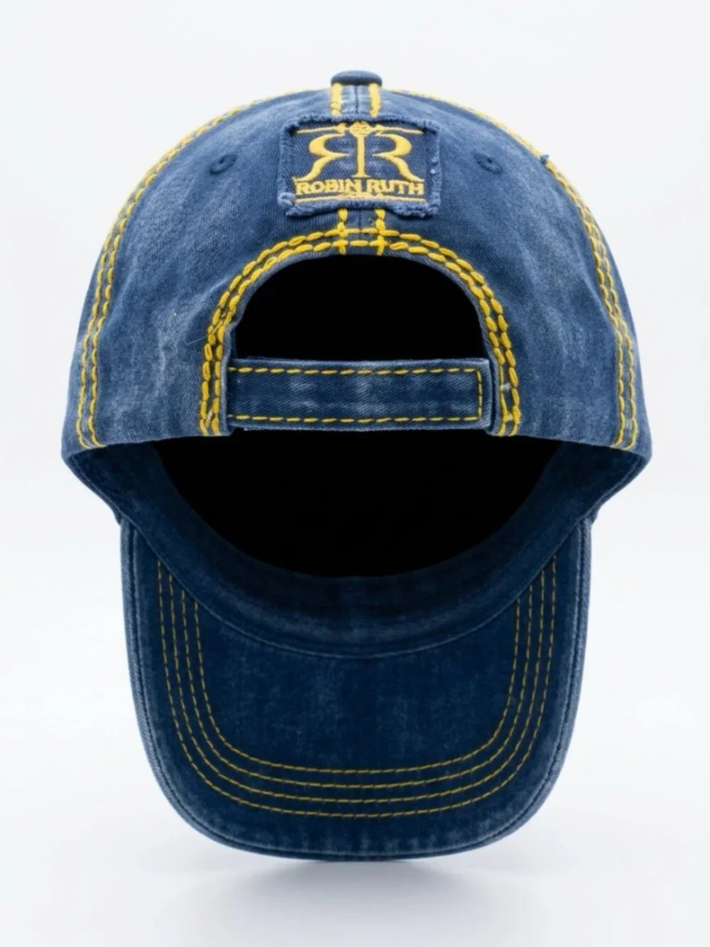 New Robin Ruth Denim Baseball Cap Blue Yellow Stitching Be Noticed Original